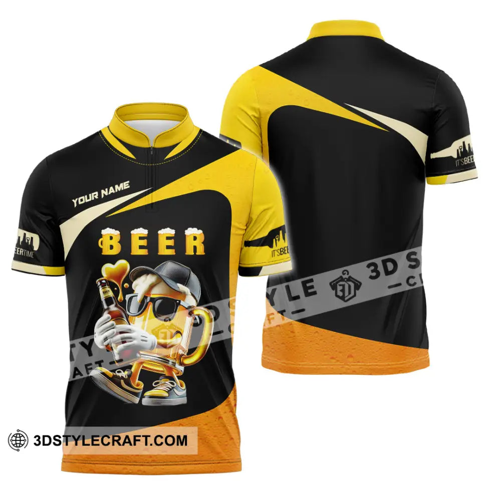 Unisex Shirt Custom Name Beer Polo Long Sleeve Zipper / S T-Shirt
