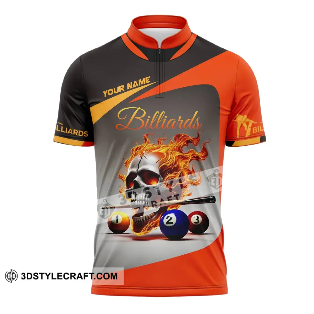 Unisex Shirt Custom Name Billiard Gift Zipper Polo / S T-Shirt