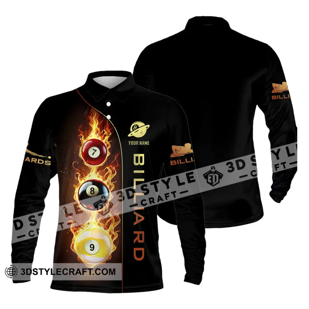 Unisex Shirt Custom Name Billiard Lover Polo Long Sleeve Gift / S T-Shirt