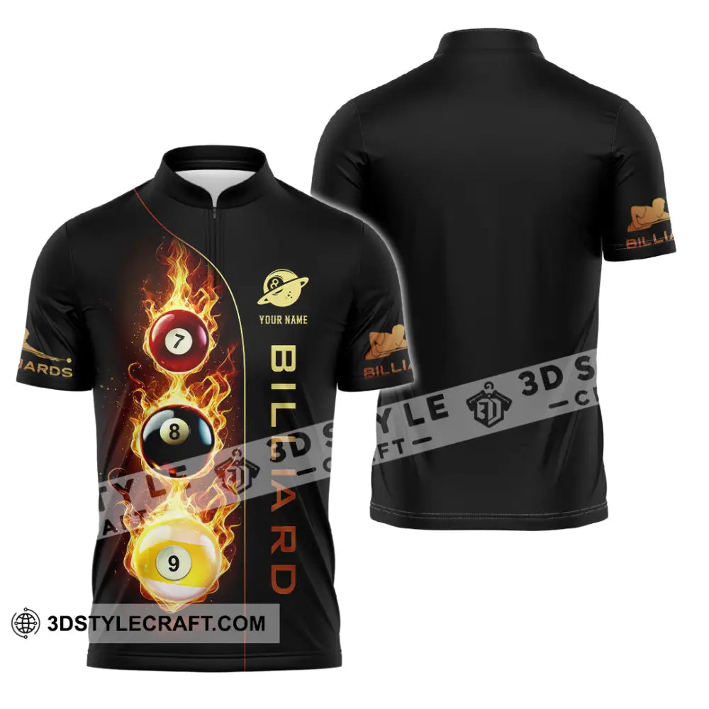 Unisex Shirt Custom Name Billiard Lover Polo Long Sleeve Gift Zipper / S T-Shirt