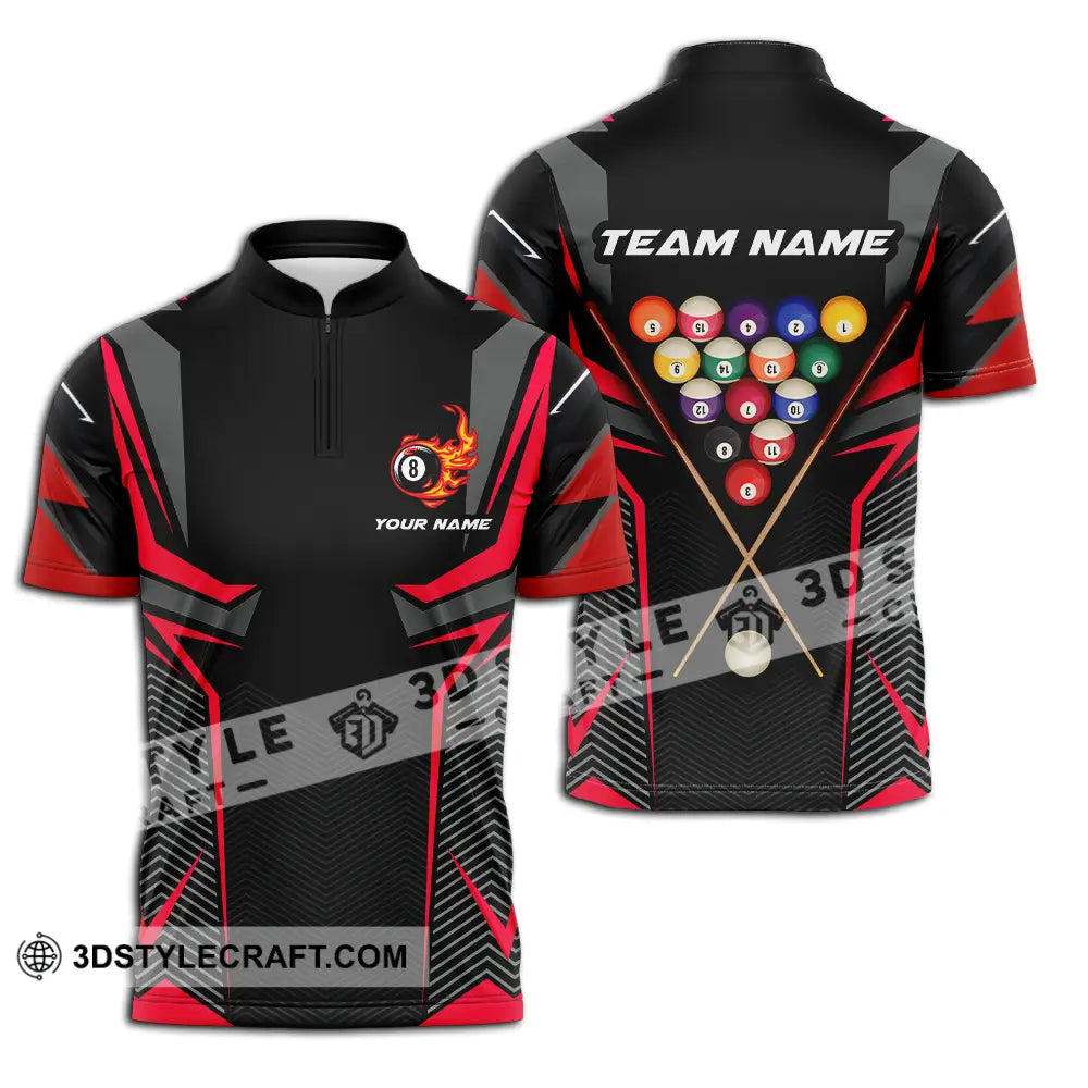 Unisex Shirt - Custom Name Billiards Zipper Polo / S T-Shirt