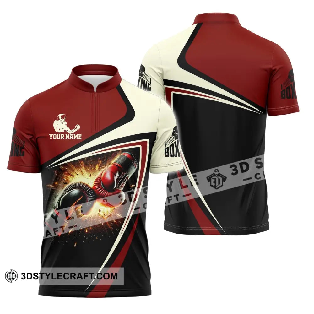 Unisex Shirt Custom Name Boxing Polo Long Sleeve Love T-Shirt Zipper / S T-Shirt