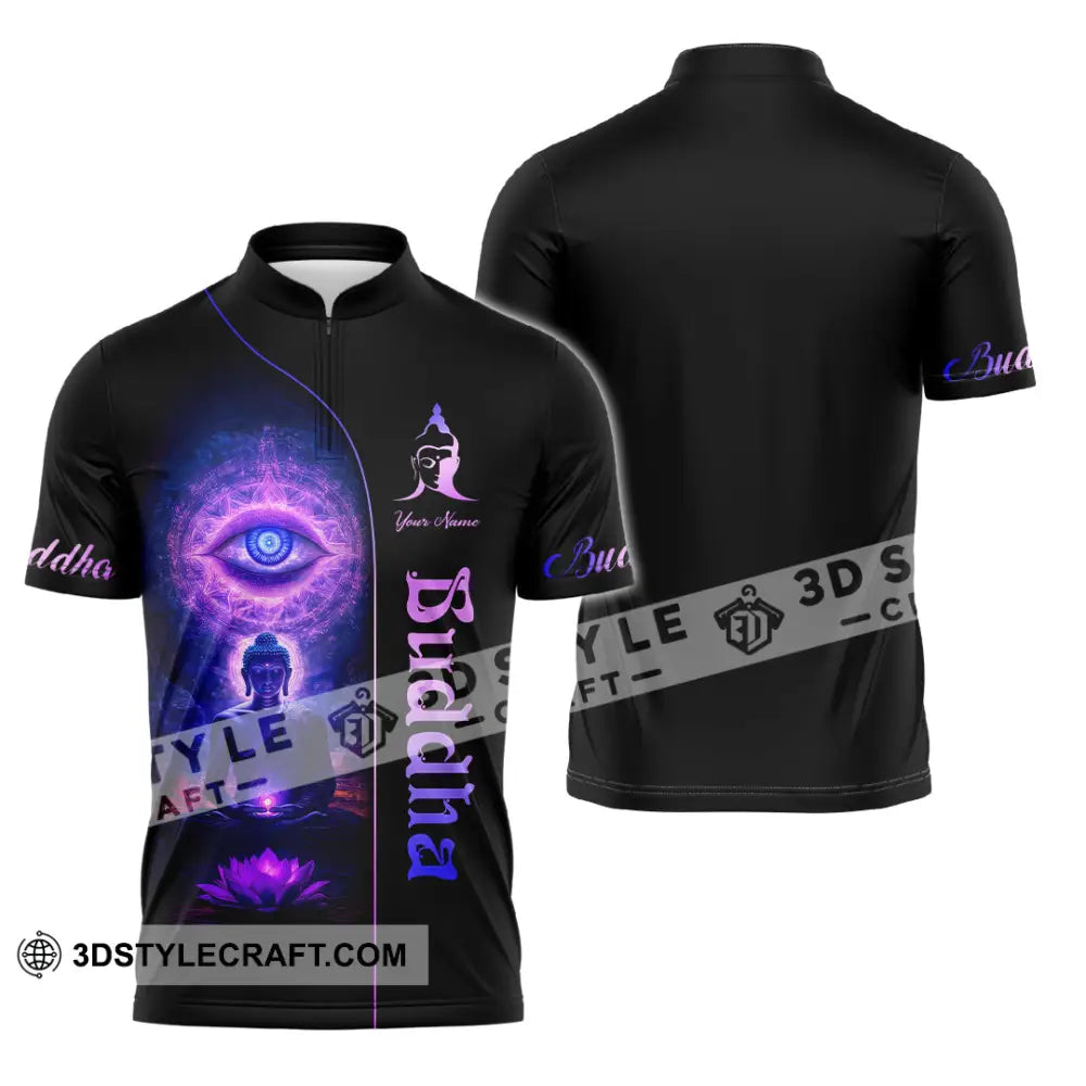 Unisex Shirt Custom Name Buddha Polo Long Sleeve Buddhist T-Shirt Zipper / S T-Shirt