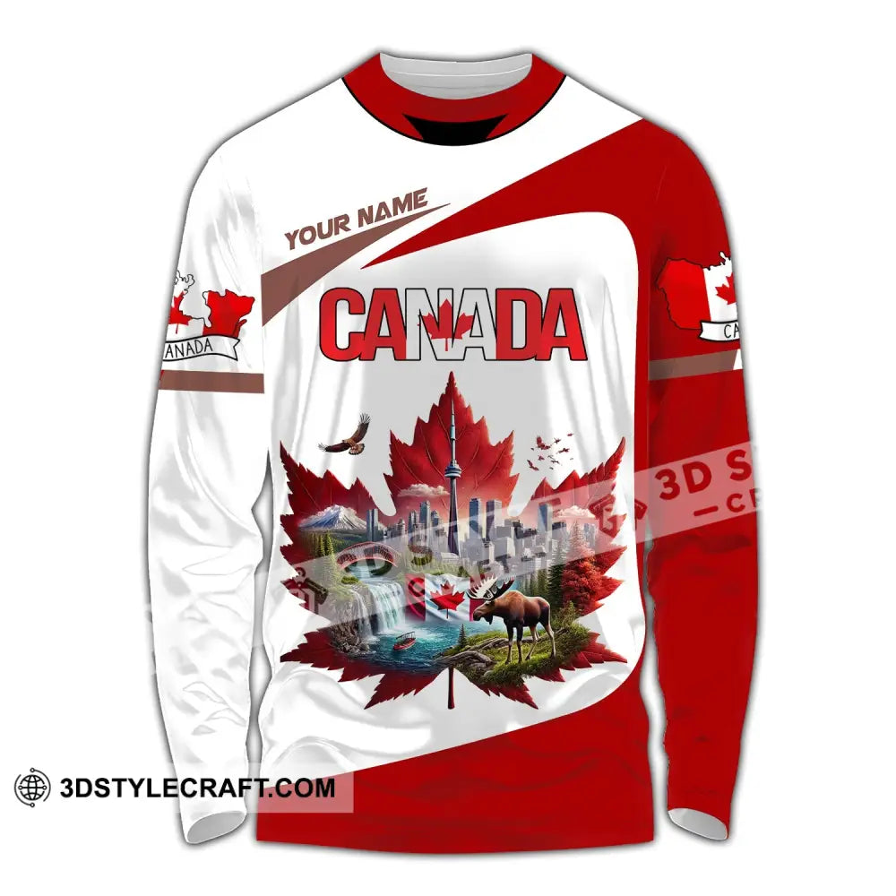 Unisex Shirt Custom Name Canada Love T-Shirt Long Sleeve / S T-Shirt