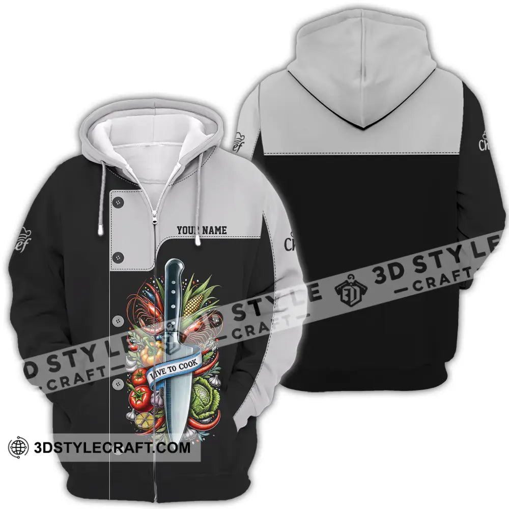 Unisex Shirt - Custom Name Chef Live To Cook Zipper Hoodie / S T-Shirt