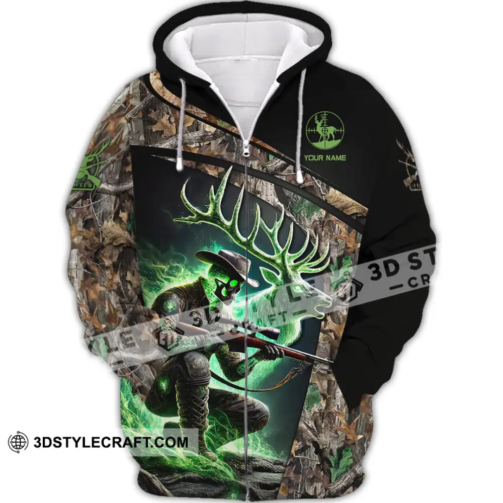 Unisex Shirt Custom Name Deer Hunting Hunter Gift Zipper Hoodie / S T-Shirt