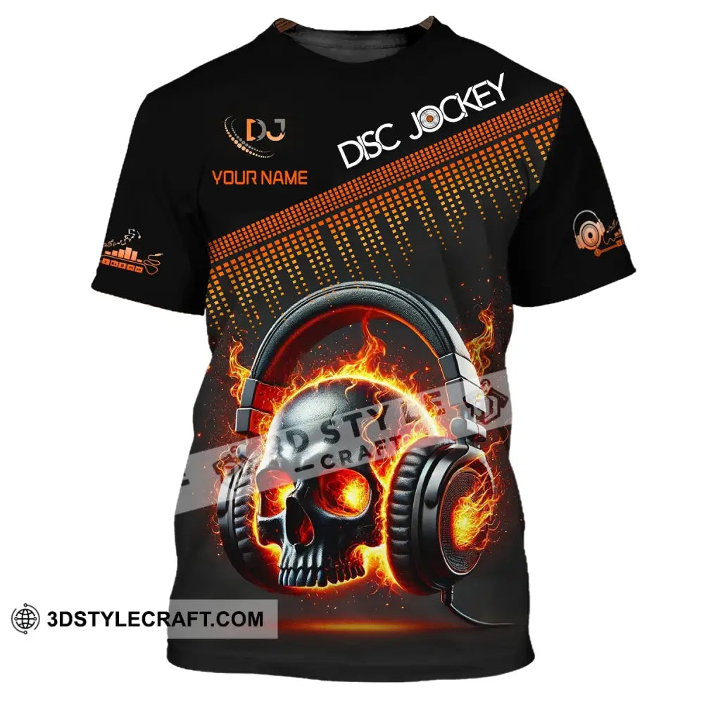 Unisex Shirt Custom Name Disc Jockey Dj Skull Hoodie Polo Long Sleeve Gift For T-Shirt / S