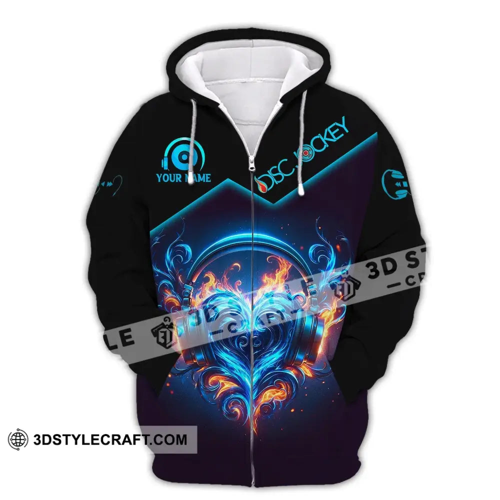 Unisex Shirt Custom Name Disc Jockey Music Heart Dj Hoodie Polo Long Sleeve Zipper / S T-Shirt