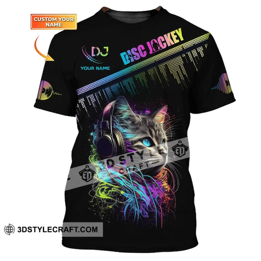 Unisex Shirt Custom Name Disc Jockey T-Shirt Music Lover Dj Cat Gift For