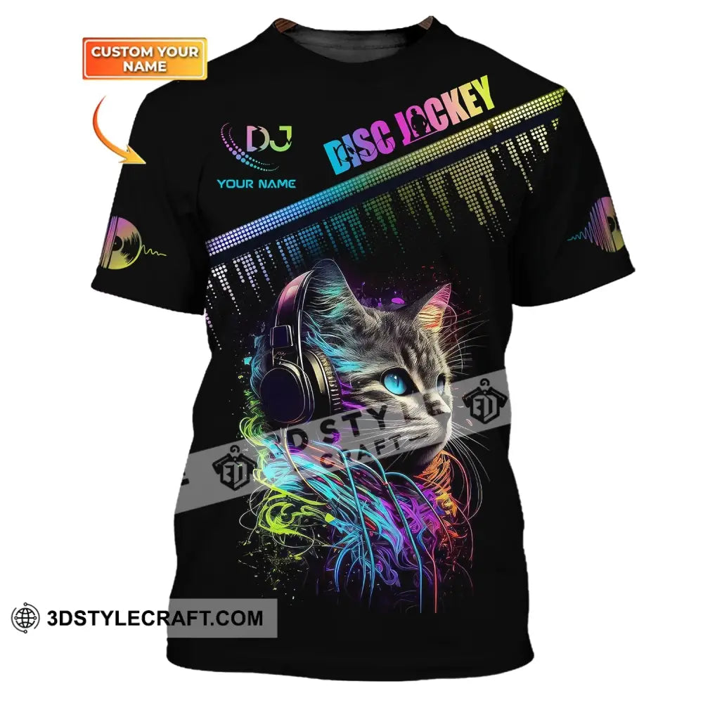 Unisex Shirt Custom Name Disc Jockey T-Shirt Music Lover Dj Cat Gift For