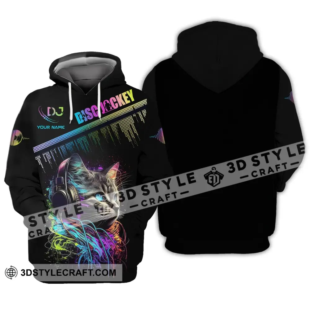 Unisex Shirt Custom Name Disc Jockey T-Shirt Music Lover Dj Cat Gift For Hoodie / S