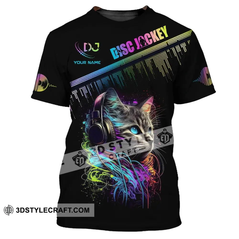 Unisex Shirt Custom Name Disc Jockey T-Shirt Music Lover Dj Cat Gift For / S
