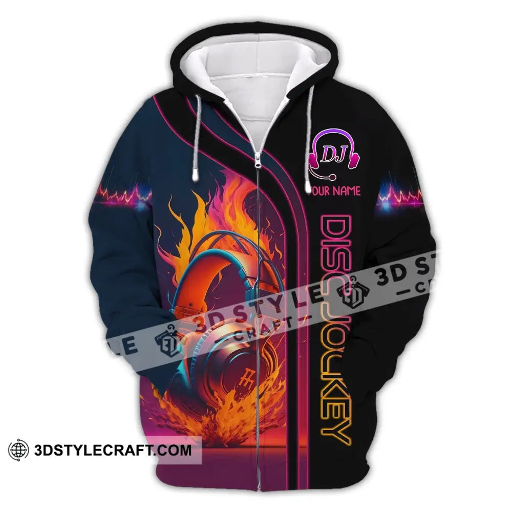 Unisex Shirt Custom Name Disc Jockey T-Shirt Music Lover Gift Dj Hoodie Zipper / S