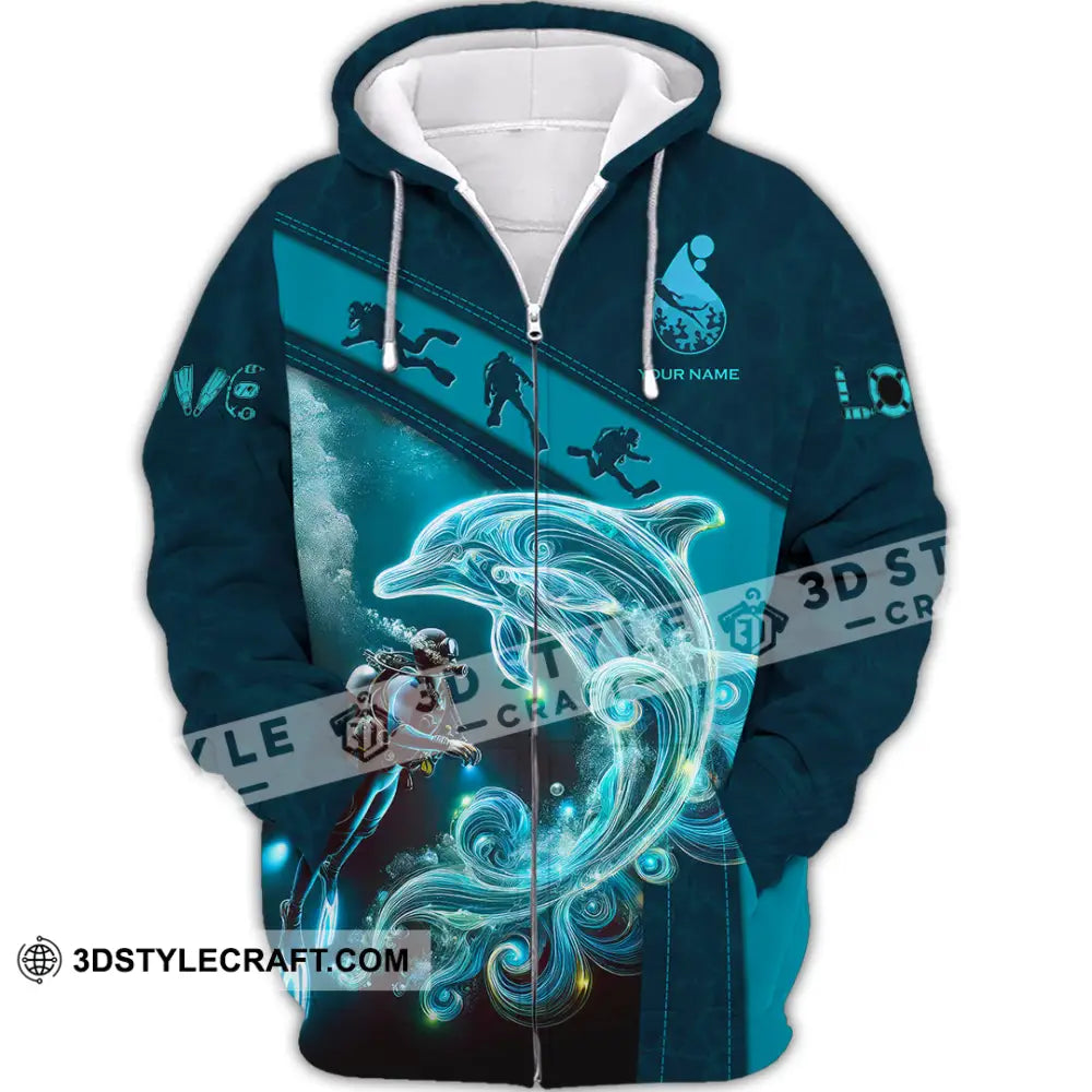 Unisex Shirt Custom Name Diving Lover Gift Zipper Hoodie / S T-Shirt