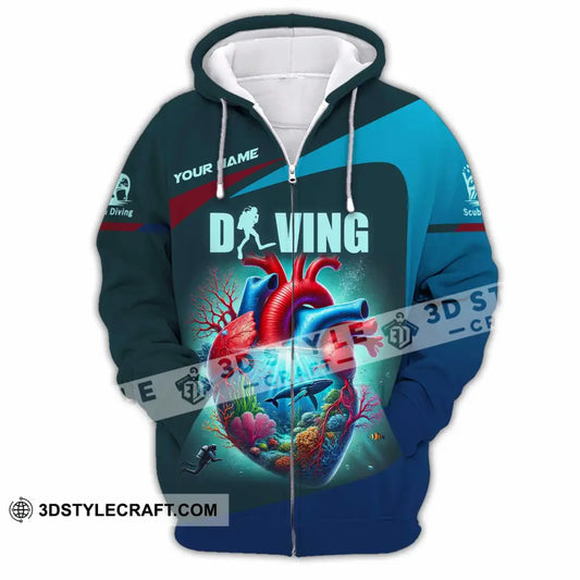 Unisex Shirt Custom Name Diving Polo Long Sleeve Zipper Hoodie / S T-Shirt