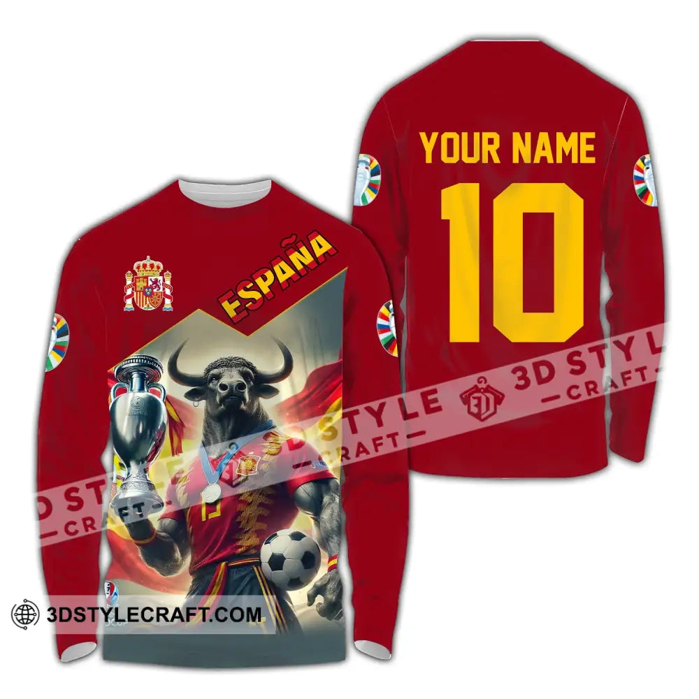 Unisex Shirt Custom Name Espana Football Polo Euro 2024 Hoodie Long Sleeve / S T-Shirt