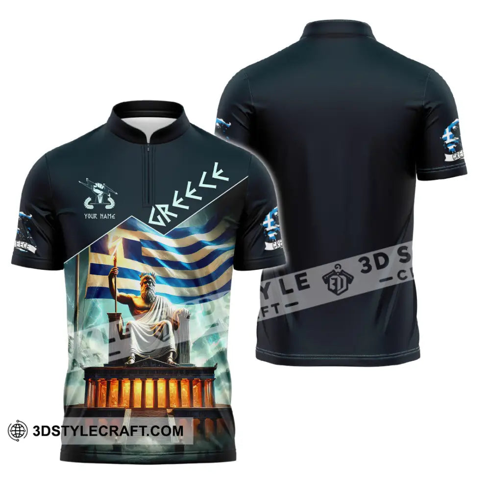 Unisex Shirt Custom Name Greece T-Shirt Lover Gift Zipper Polo / S T-Shirt