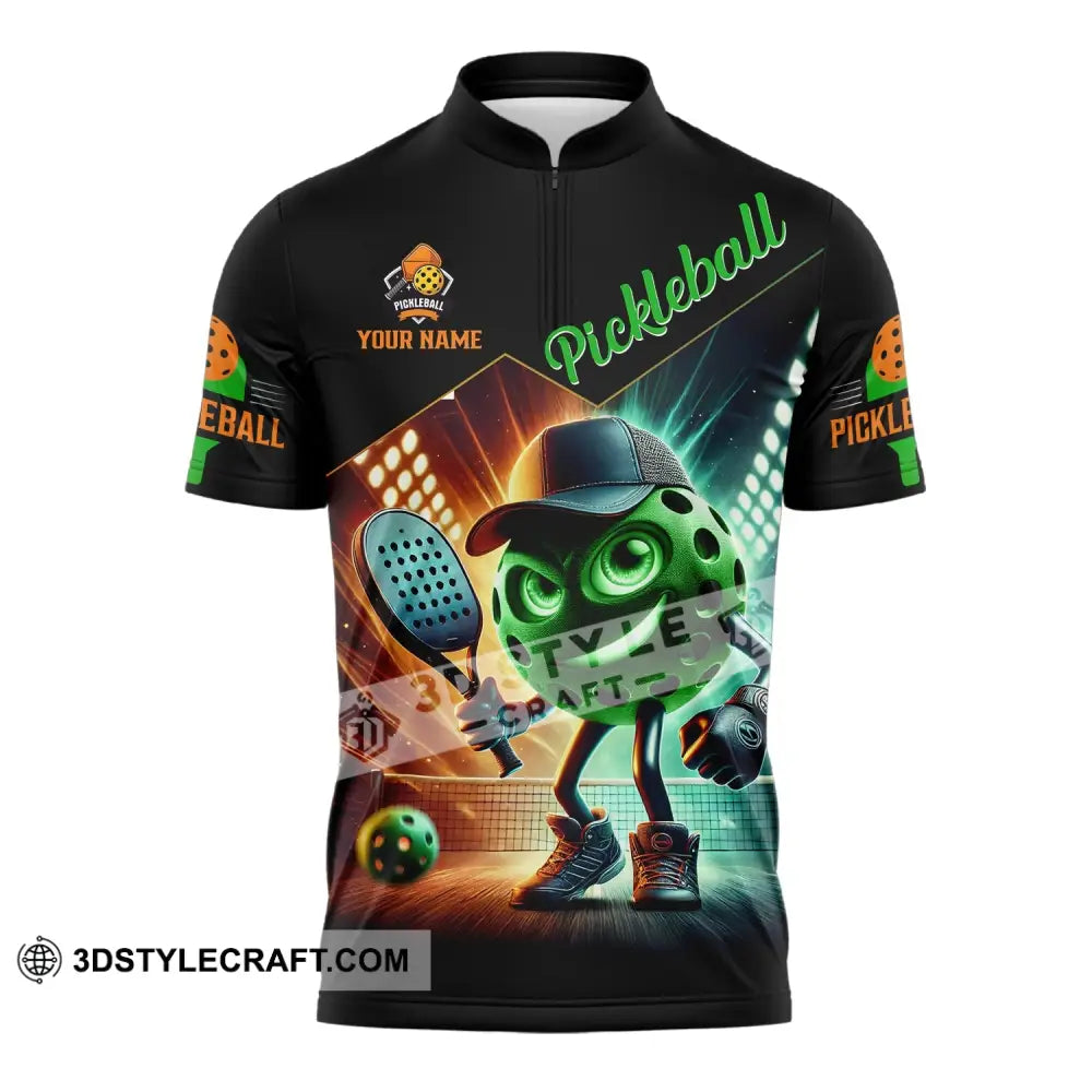 Unisex Shirt - Custom Name Green Pickleball Zipper Polo / S T-Shirt