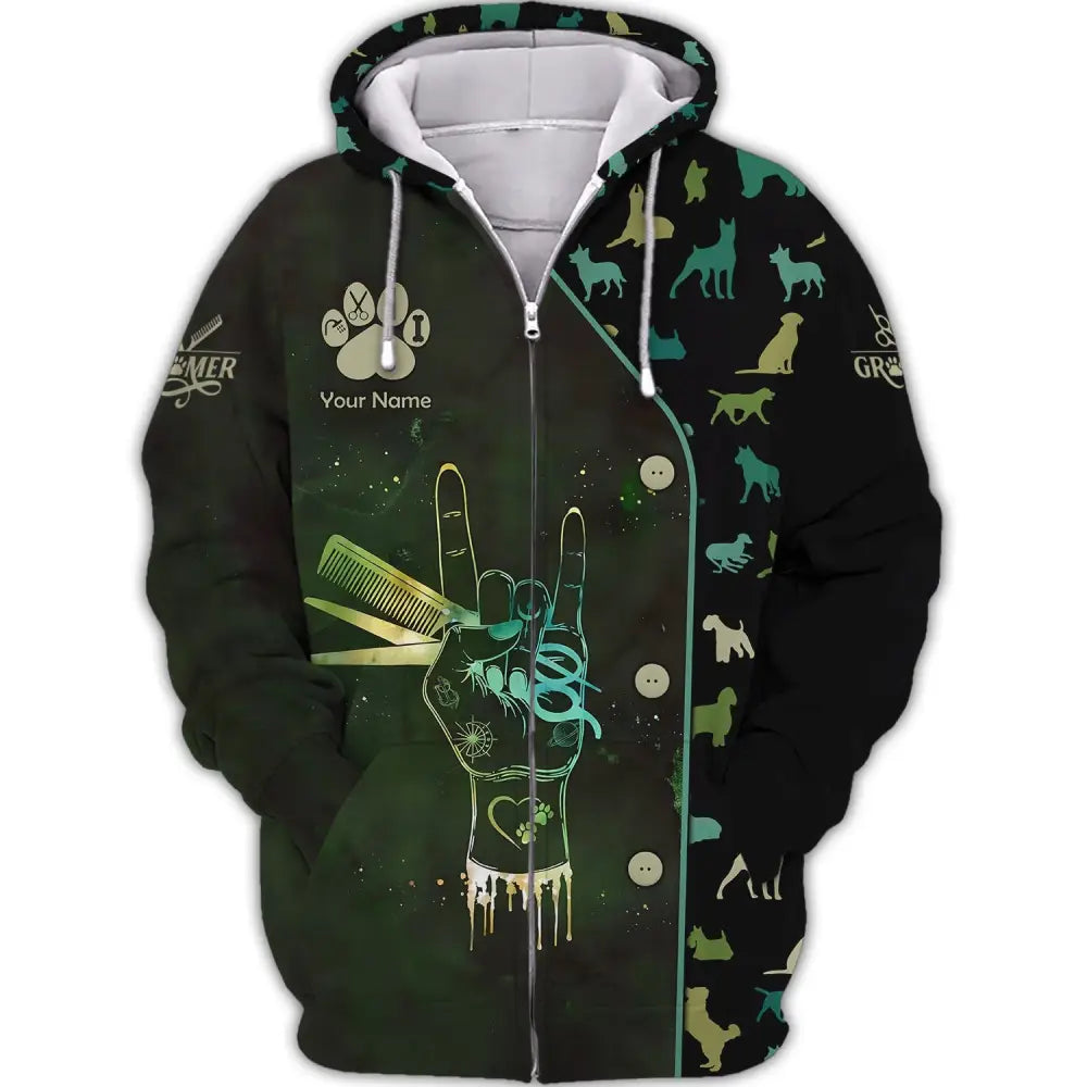 Unisex Shirt Custom Name Groomer Pet Grooming T-Shirt Hoodie Zipper / S