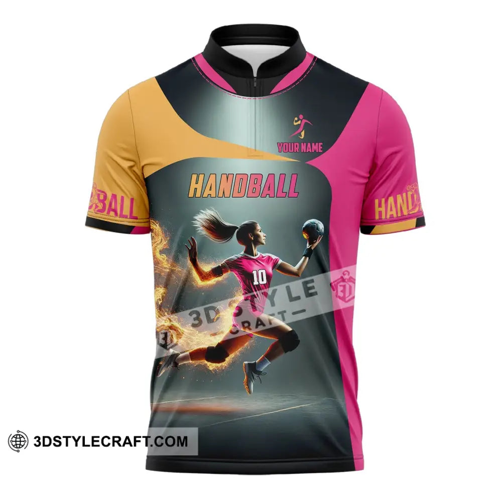 Unisex Shirt - Custom Name Handball Zipper Polo / S T-Shirt