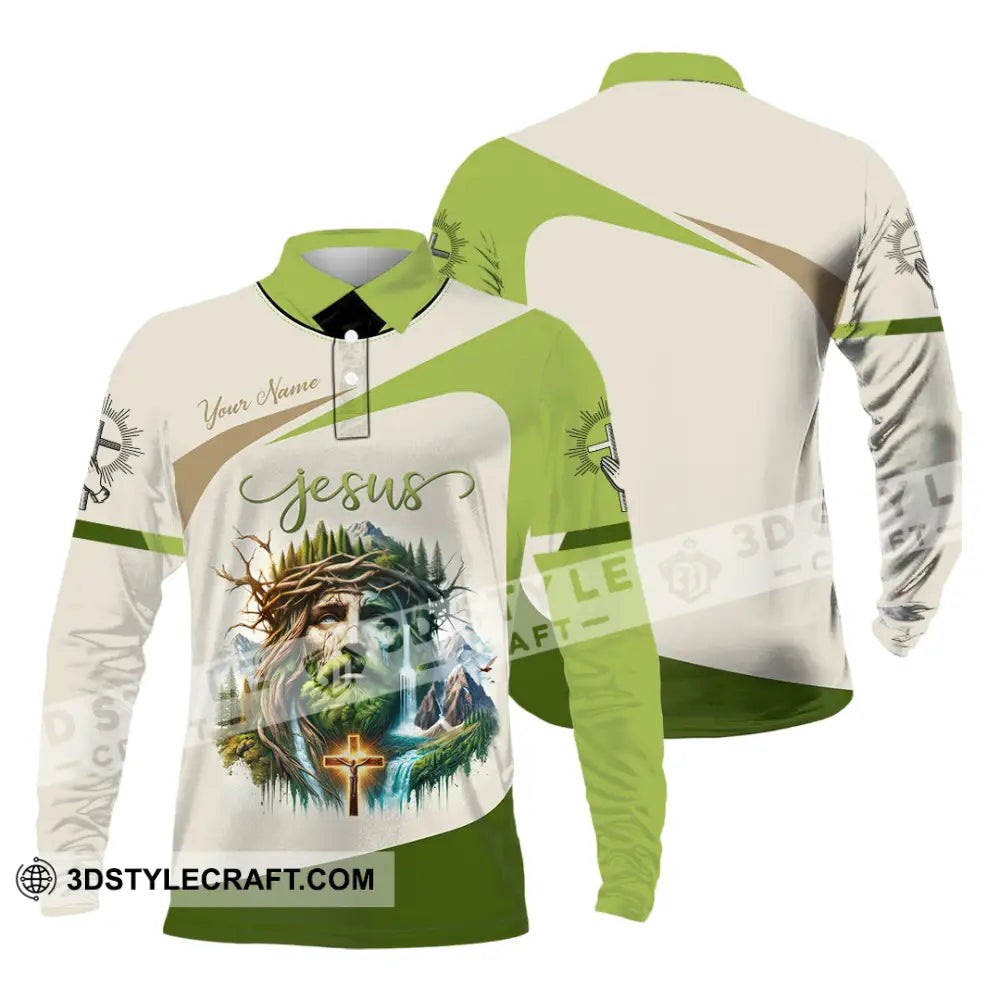 Unisex Shirt Custom Name Jesus Polo Long Sleeve Christian Gift / S T-Shirt