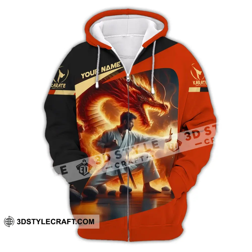 Unisex Shirt Custom Name Karate Polo Long Sleeve Zipper Hoodie / S T-Shirt