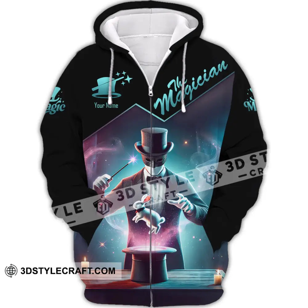 Unisex Shirt Custom Name Magician Long Sleeve Polo Zipper Hoodie / S T-Shirt