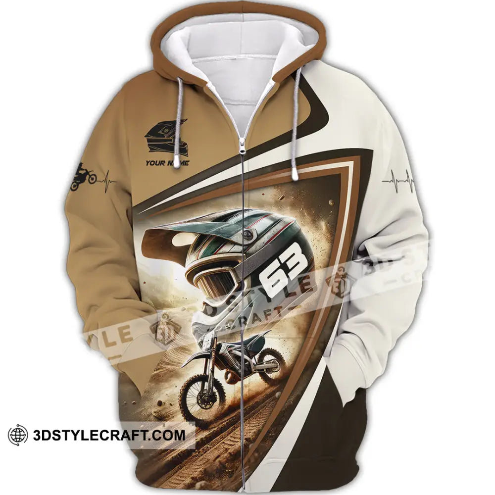 Unisex Shirt Custom Name Motocross Polo Long Sleeve Zipper Hoodie / S T-Shirt