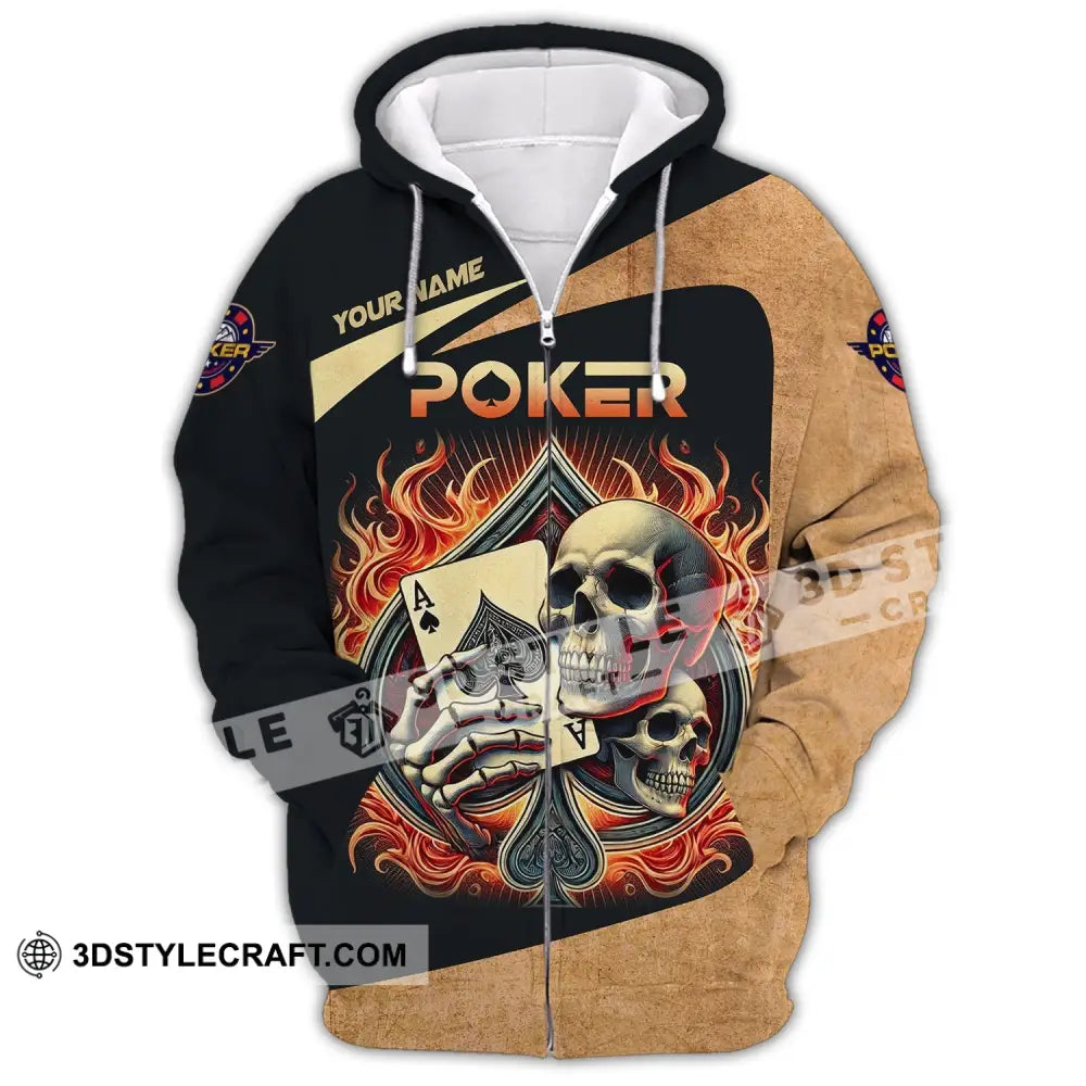 Unisex Shirt Custom Name Poker Casino Hoodie Polo Long Sleeve Zipper / S T-Shirt