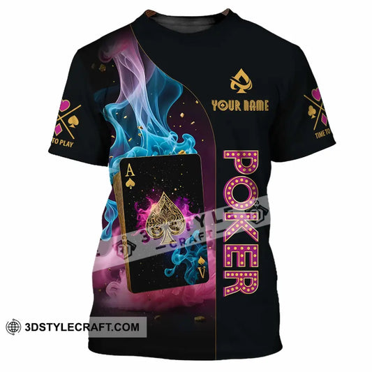 Unisex Shirt Custom Name Poker Skull Hoodie Polo Long Sleeve T-Shirt / S T-Shirt