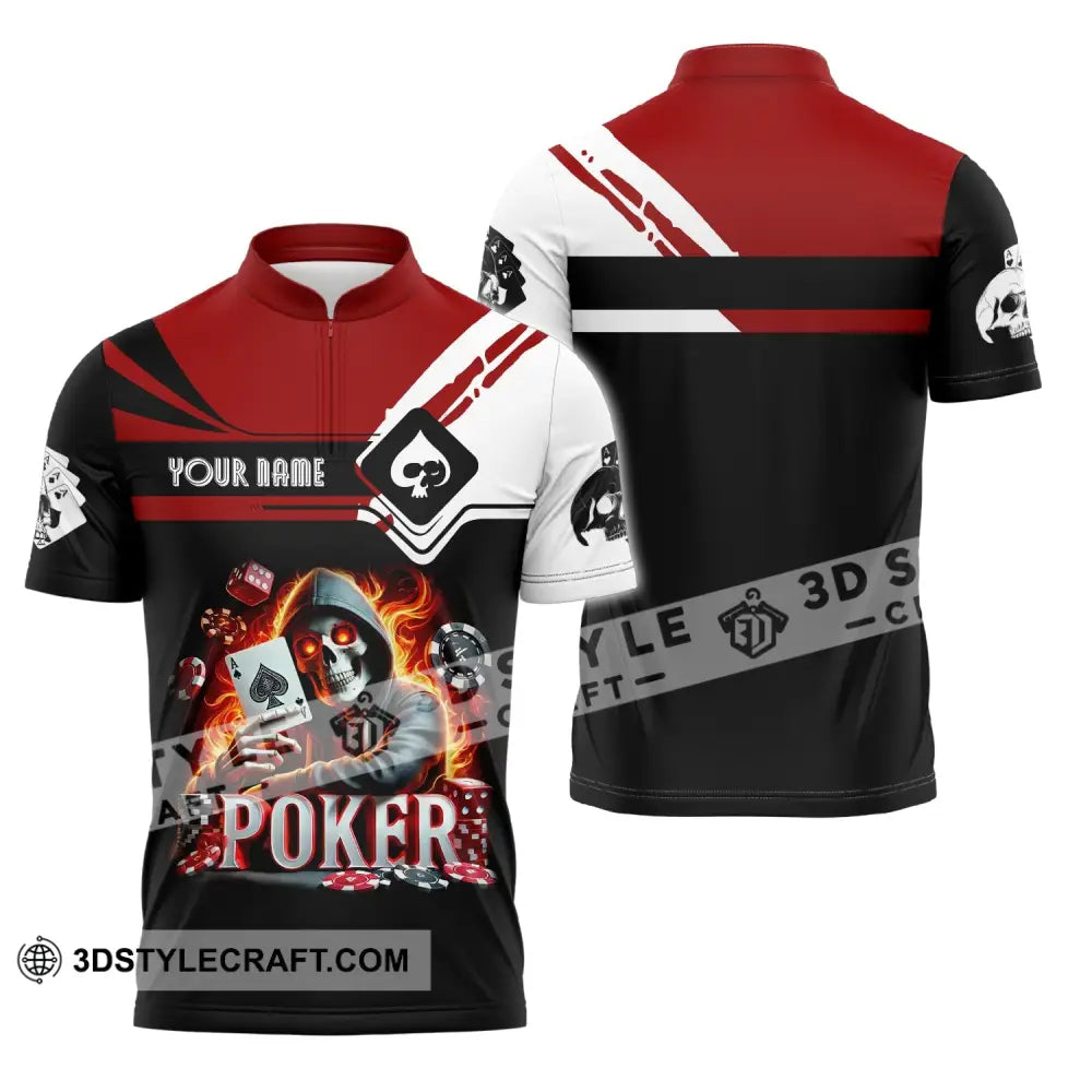Unisex Shirt Custom Name Poker Skull Hoodie Polo Long Sleeve Zipper / S T-Shirt