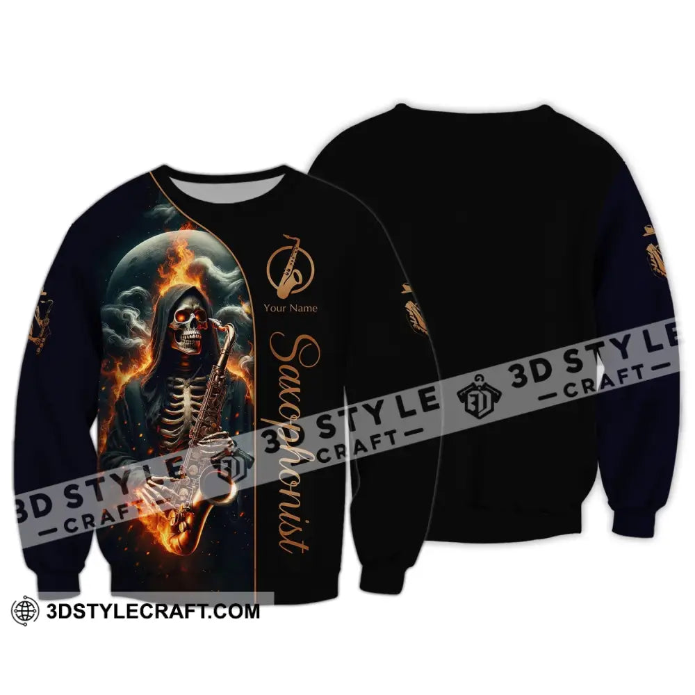 Unisex Shirt Custom Name Saxophone T-Shirt Saxophonist Gift Sax Player Shirts Long Sleeve / S