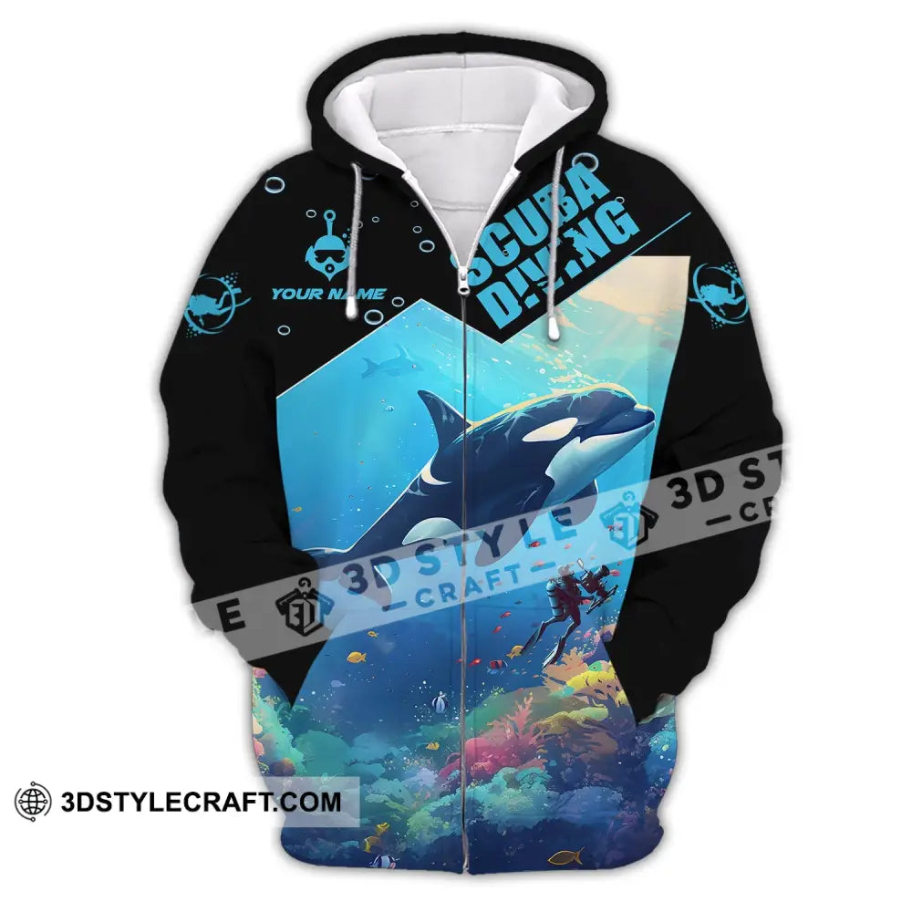 Unisex Shirt Custom Name Scuba Diving Love T-Shirt Zipper Hoodie / S T-Shirt