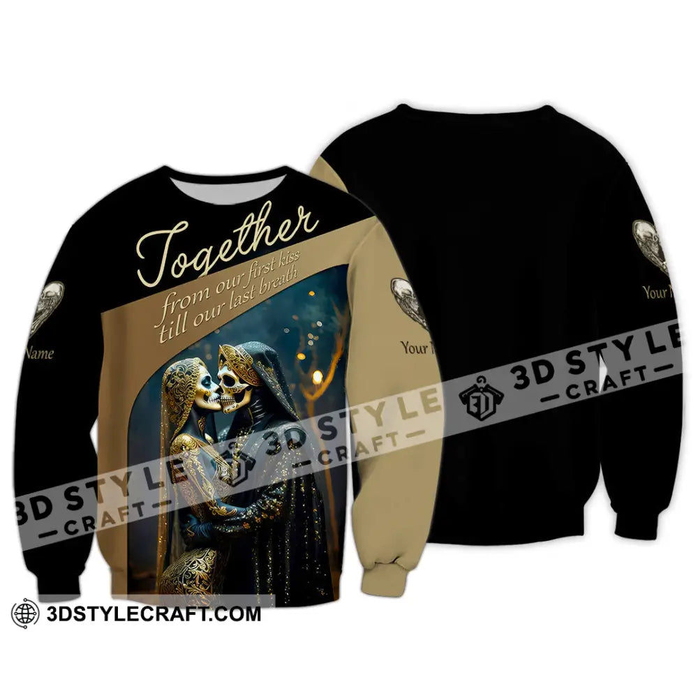 Unisex Shirt Custom Name Skull Couple Long Sleeve / S T-Shirt