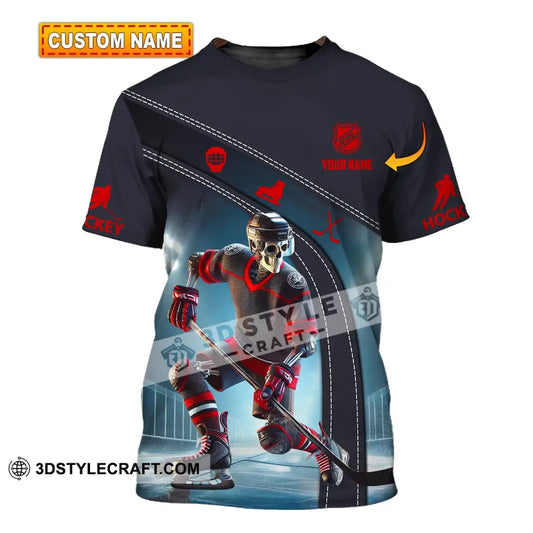 Unisex Shirt - Custom Name Skull Hockey T-Shirt