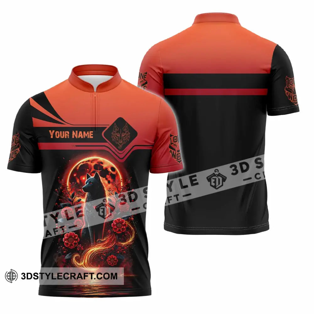 Unisex Shirt Custom Name Wolf Lone Zipper Polo / S T-Shirt