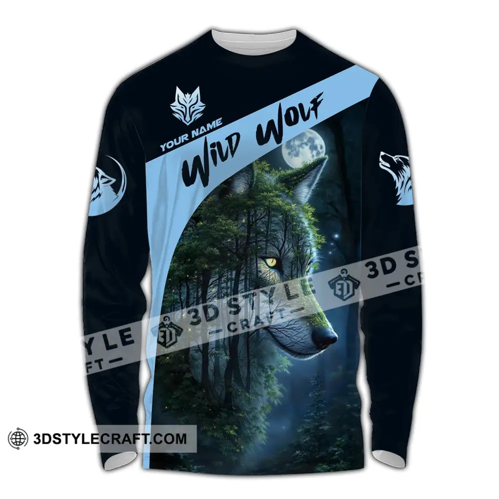 Unisex Shirt Custom Name Wolf Wild Long Sleeve / S T-Shirt