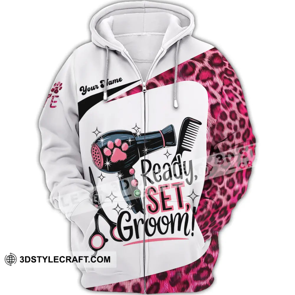 Unisex Shirt - Custom Ready Set Groomer Shirt Zipper Hoodie / S T-shirt