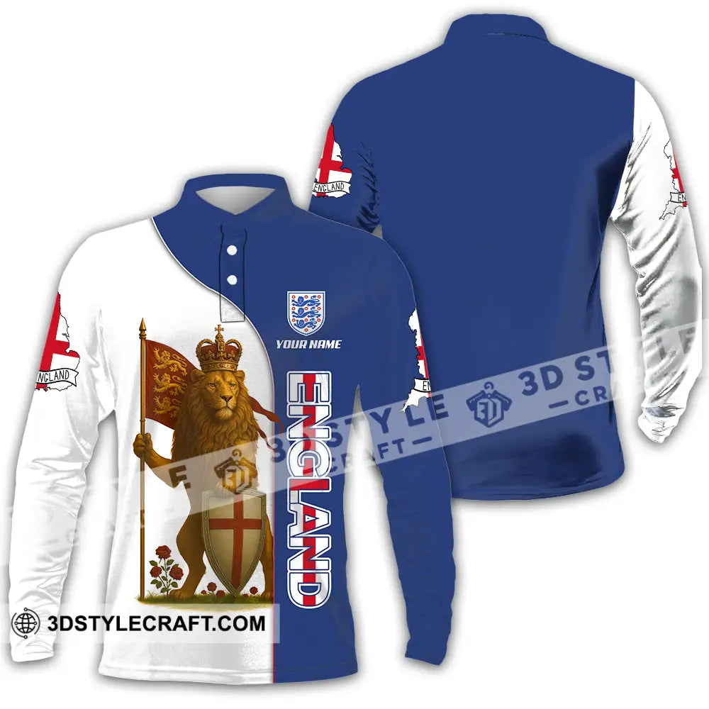 Unisex Shirt - Custom Rose And Lion King England Shirt Long Sleeve Polo / S T-shirt