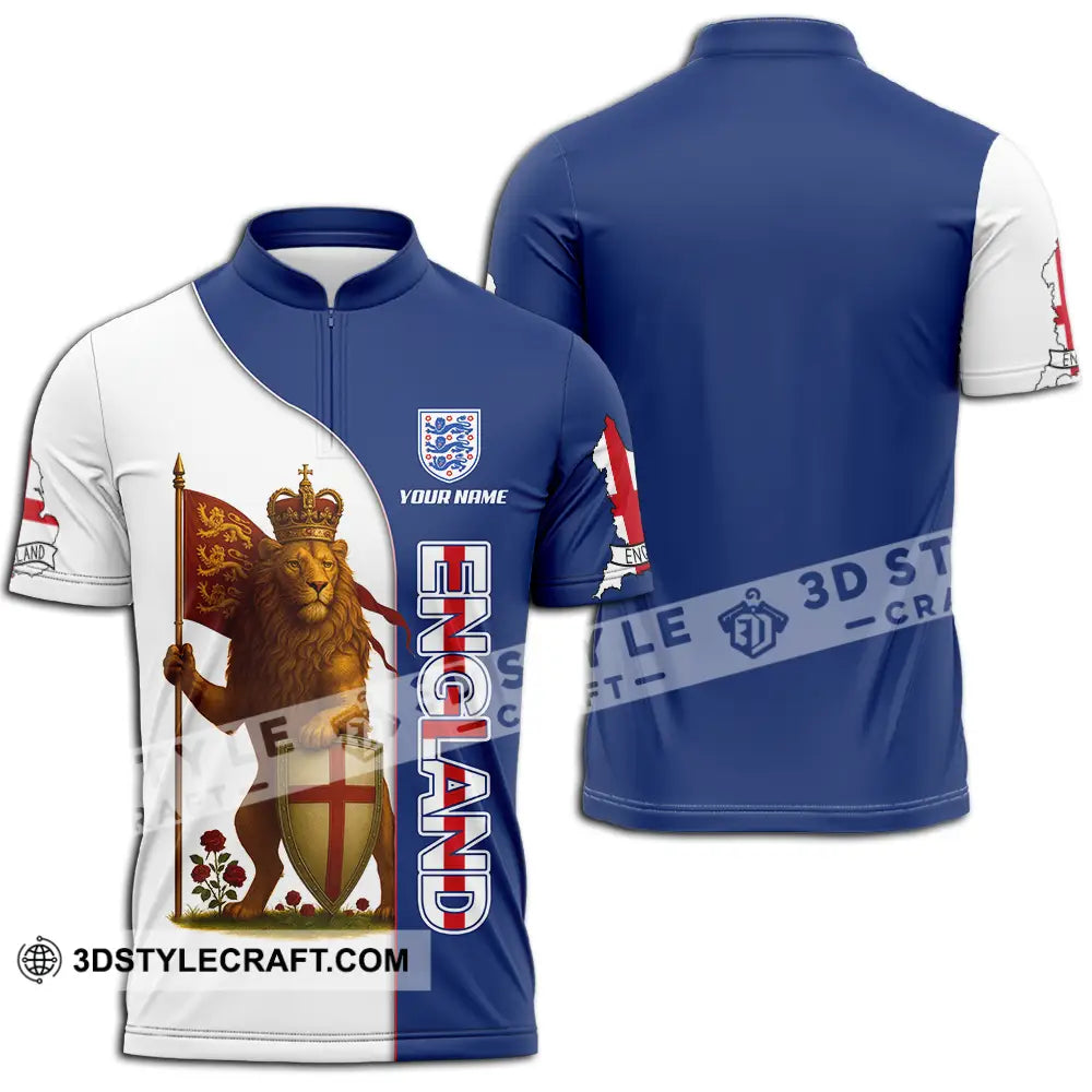 Unisex Shirt - Custom Rose And Lion King England Shirt Zipper Polo Shirt / S T-shirt