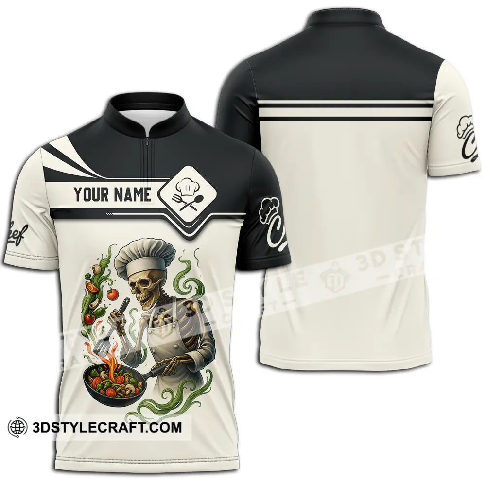 Unisex Shirt - Custom Skeleton Master Chef Chef Shirt Zipper Polo Shirt / S T-shirt