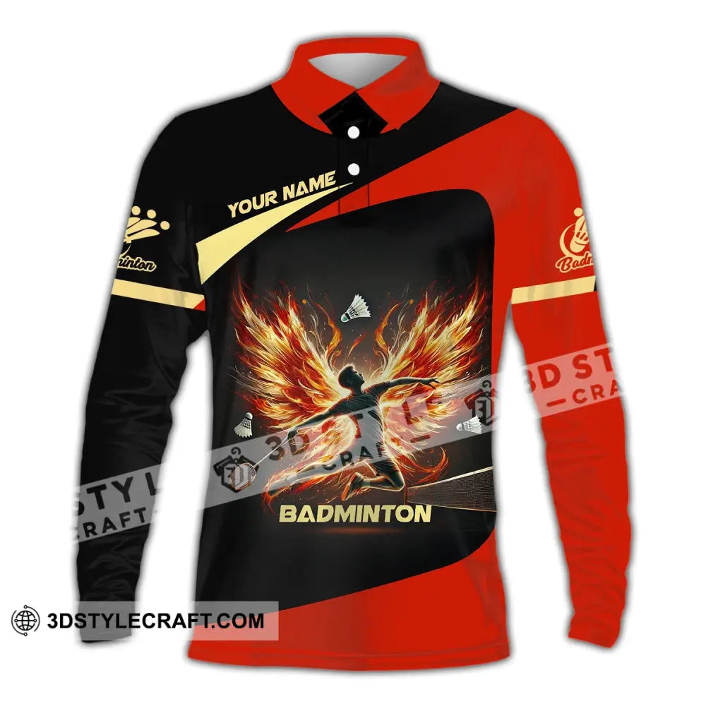 Unisex Shirt - Custom Text Badminton Long Sleeve Polo / S T-Shirt