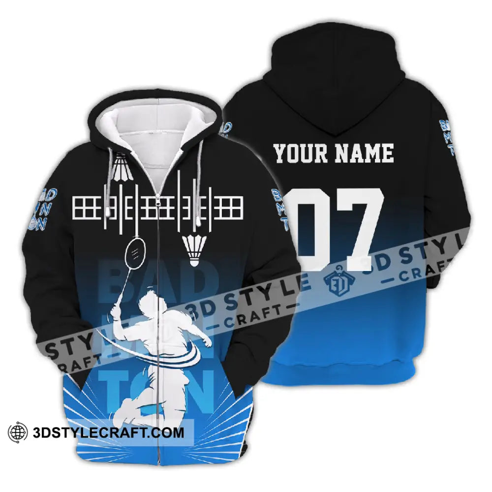 Unisex Shirt - Custom Text Shirt Badminton Shirt Zipper Hoodie / S T-shirt