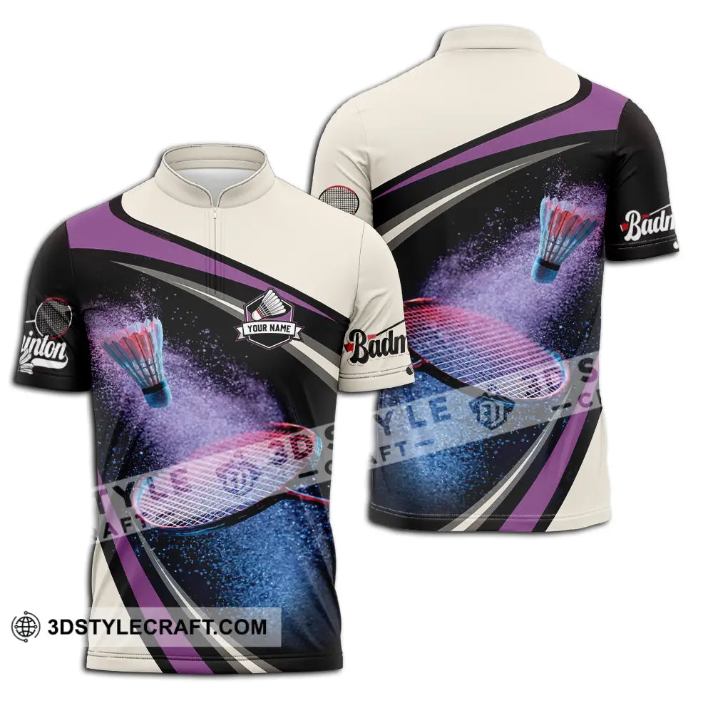 Unisex Shirt - Custom Text Badminton Zipper Polo / S T-Shirt