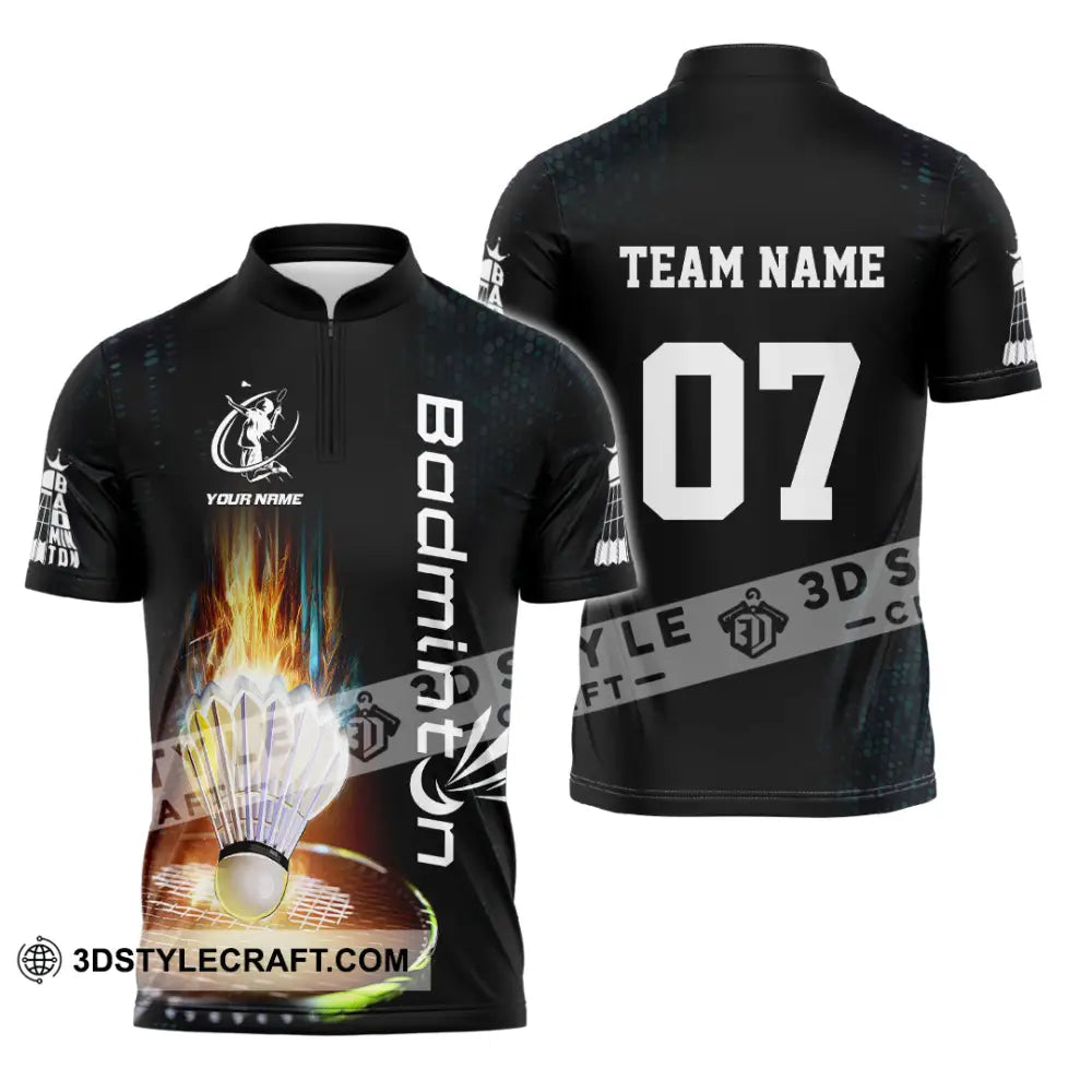 Unisex Shirt - Custom Text Shirt Badminton Shirt Zipper Polo Shirt / S T-shirt