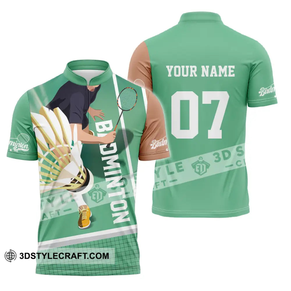Unisex Shirt - Custom Text Shirt Badminton Shirt Zipper Polo Shirt / S T-shirt