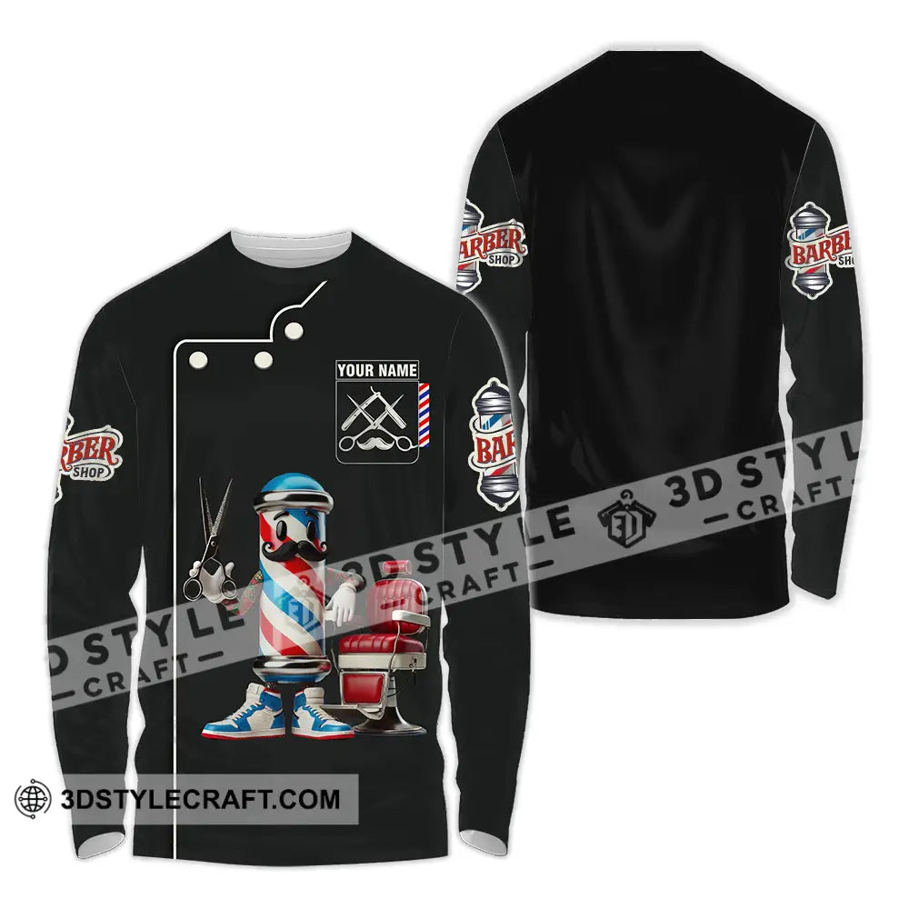 Unisex Shirt - Custom Text Barber Shop Long Sleeve / S T-Shirt