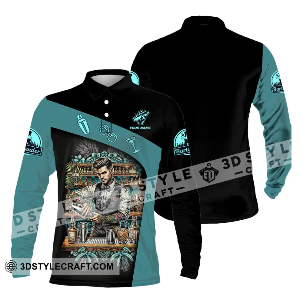 Unisex Shirt - Custom Text Shirt Bartender Shirt Long Sleeve Polo / S T-shirt