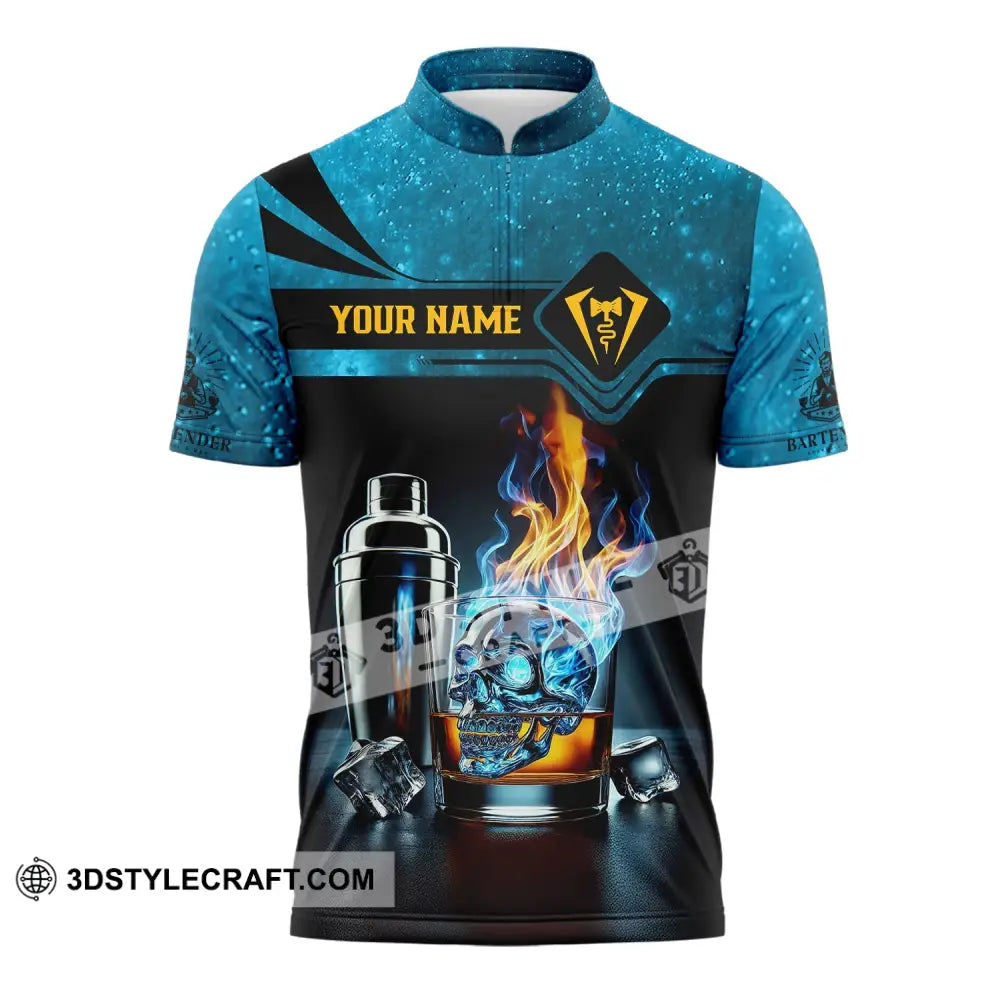 Unisex Shirt - Custom Text Bartender Zipper Polo / S T-Shirt