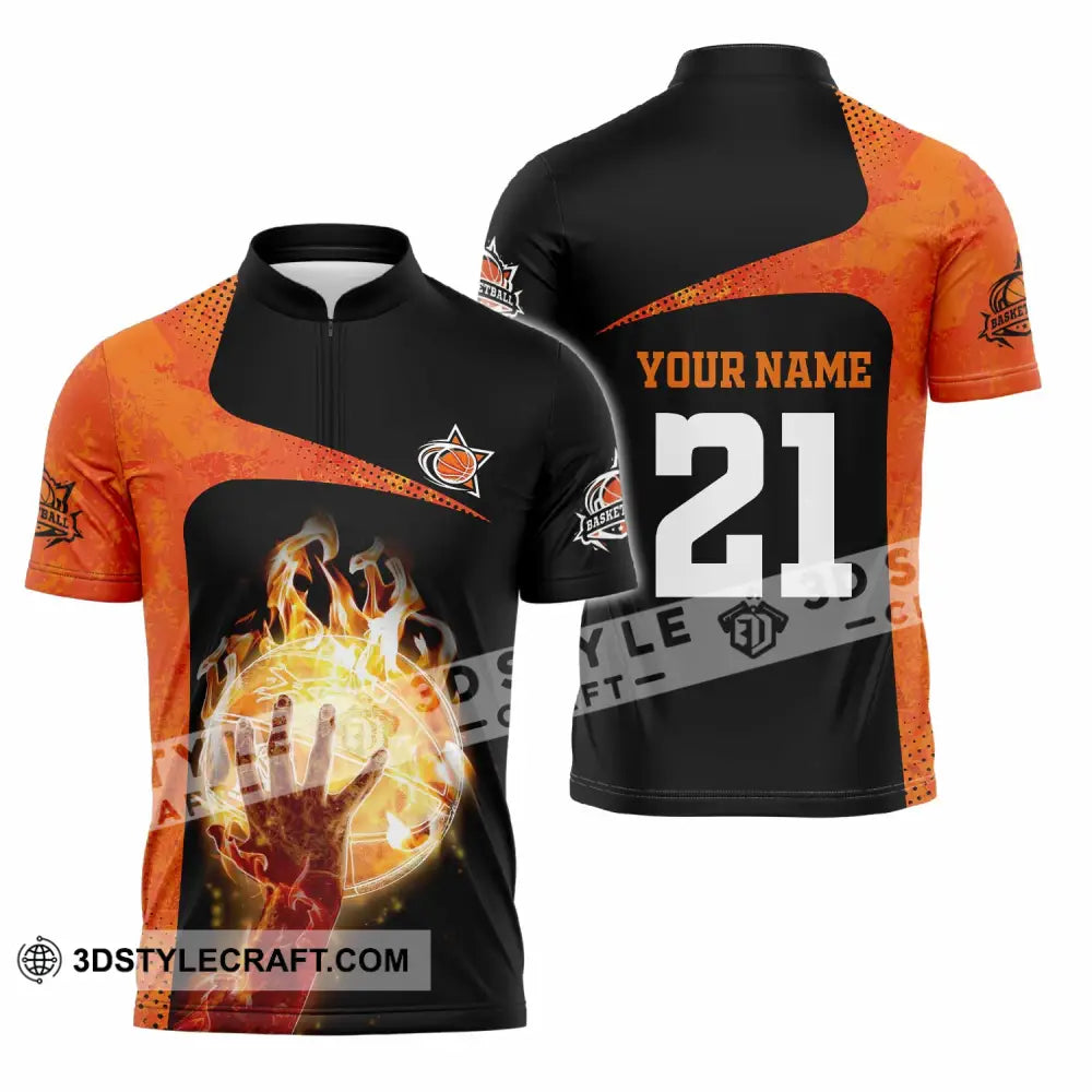 Unisex Shirt - Custom Text Shirt Basketball Zipper Polo Shirt / S T-shirt